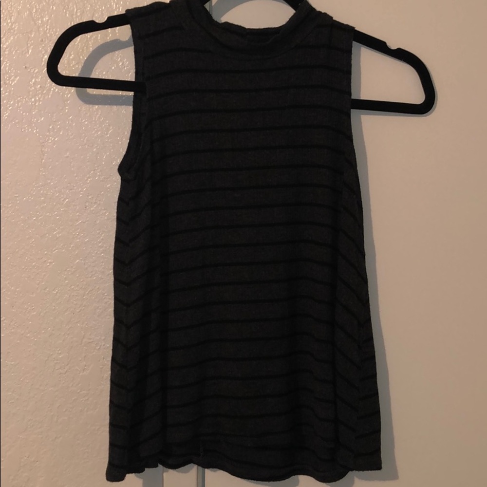 Gray & black striped mock neck